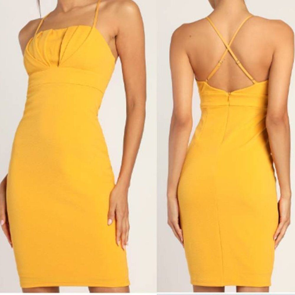 Lulus Women's Party Mini Dress Stretchy Bodycon Yellow Yellow Sleeveless Large